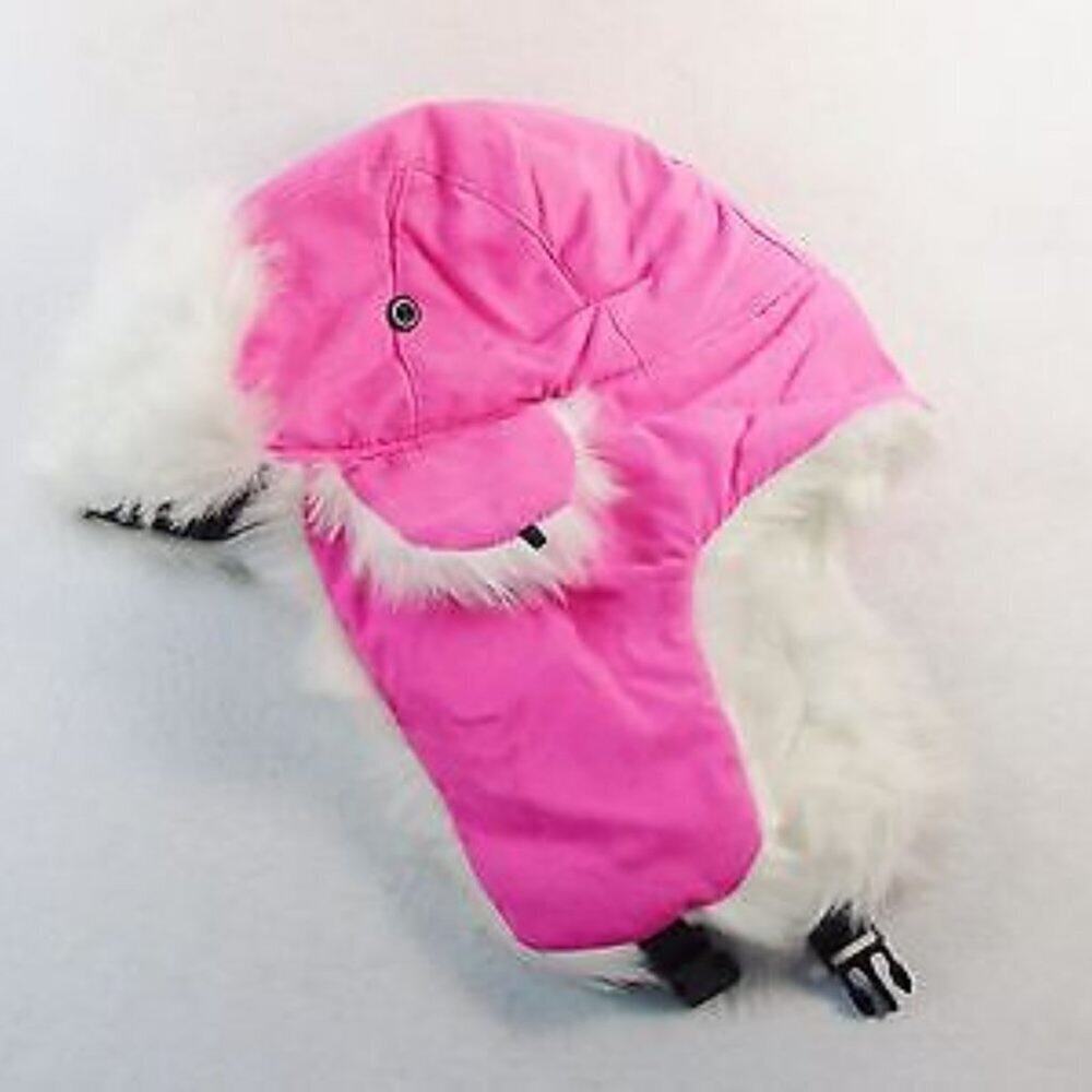 High Visibility Neon White Fur Aviator Winter Trooper Hat - Neon Pink Large